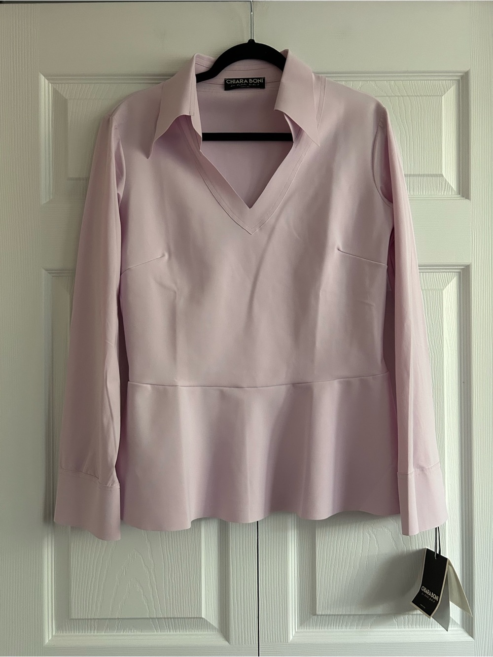 NWT Chiara Boni Plus Size Zuzi Lilac Stretch Peplum  Feminine Collared Blouse